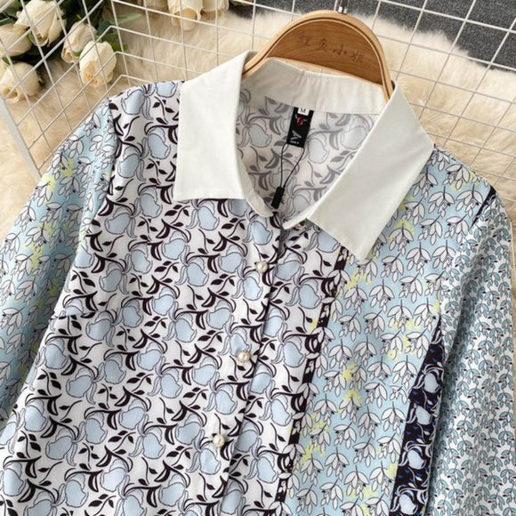 Elegant Breasted Print Tops And Midi Skirt Set - Picture 6 of 13